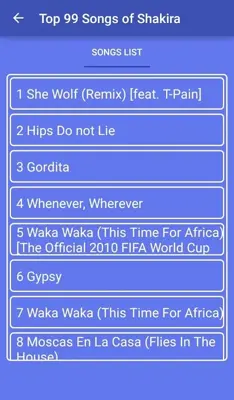 Top 99 Songs of Shakira android App screenshot 6